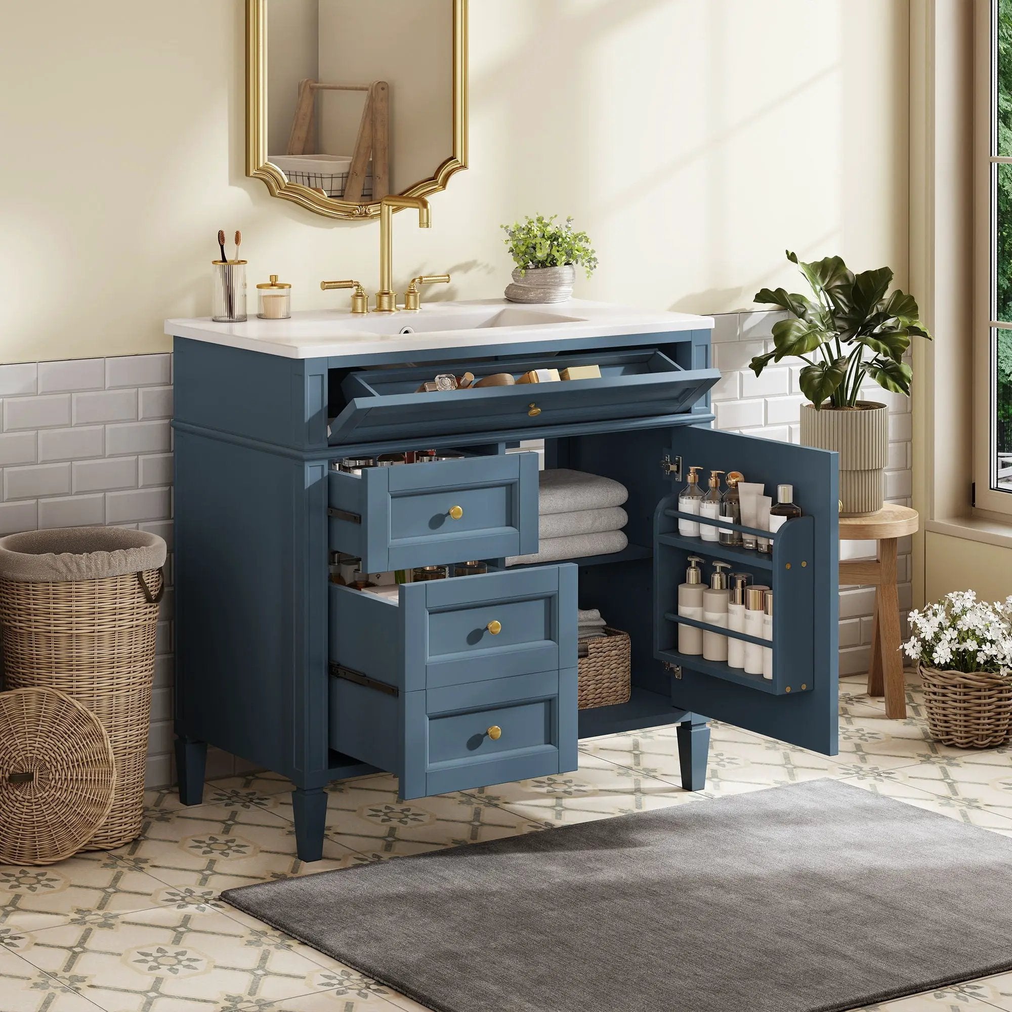 Bathroom Vanity With Top Sink, 2 Drawers And Tip Out Drawer by Unique Piece Furniture