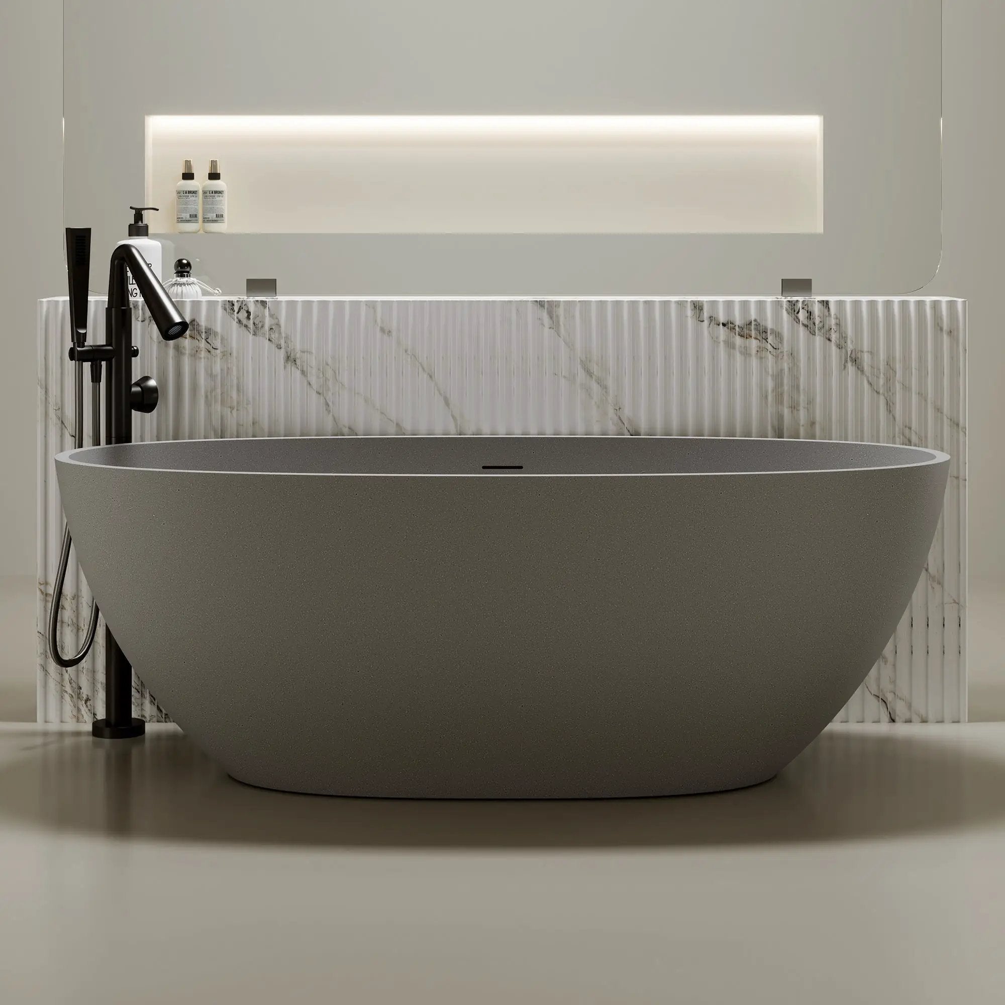 63" Freestanding Bathtub Resin Stone Soaking Bathtub by HouseOfZazla