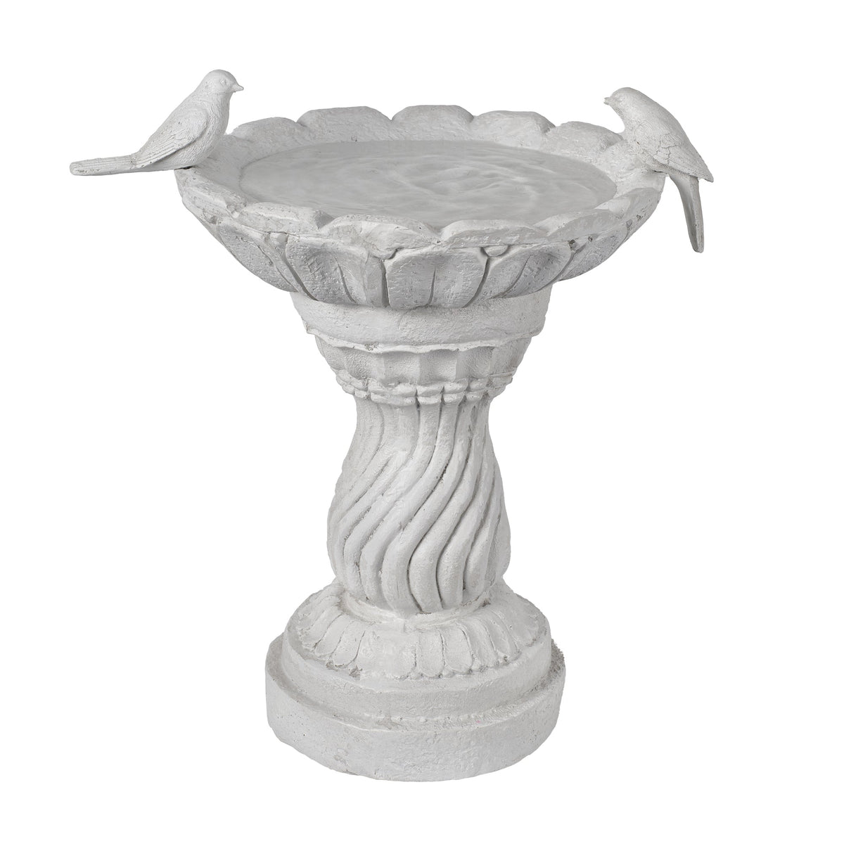Magnesium Oxide Garden Bird Bath Statue with Twisted Pedestal - White Stone Finish, photo 7 of 10