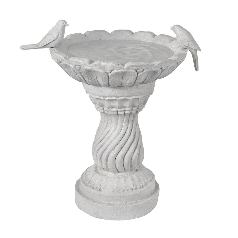 Magnesium Oxide Garden Bird Bath Statue with Twisted Pedestal - White Stone Finish, photo 7 of 10