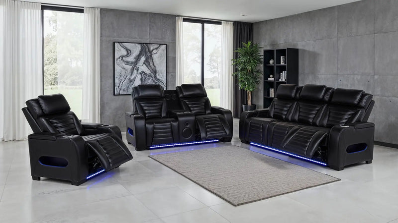 Zuma 3-piece Faux Leather Dual Power LED Sofa Set Black by Unique Piece Furniture