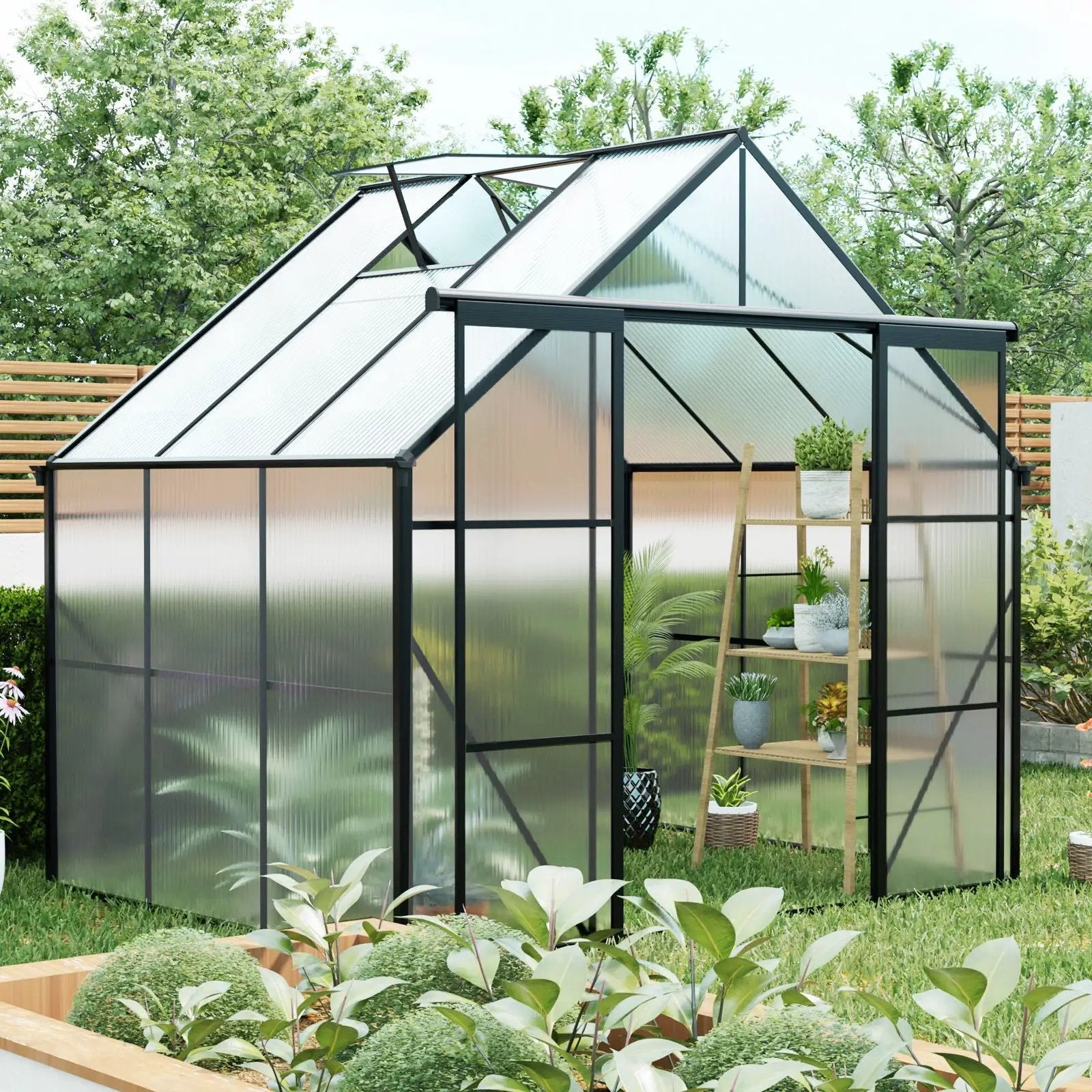 Double Door Polycarbonate house Raised Base And Anchor Aluminum Heavy Duty Walk In houses For Outdoor Backyard In All Season by HouseOfZazla