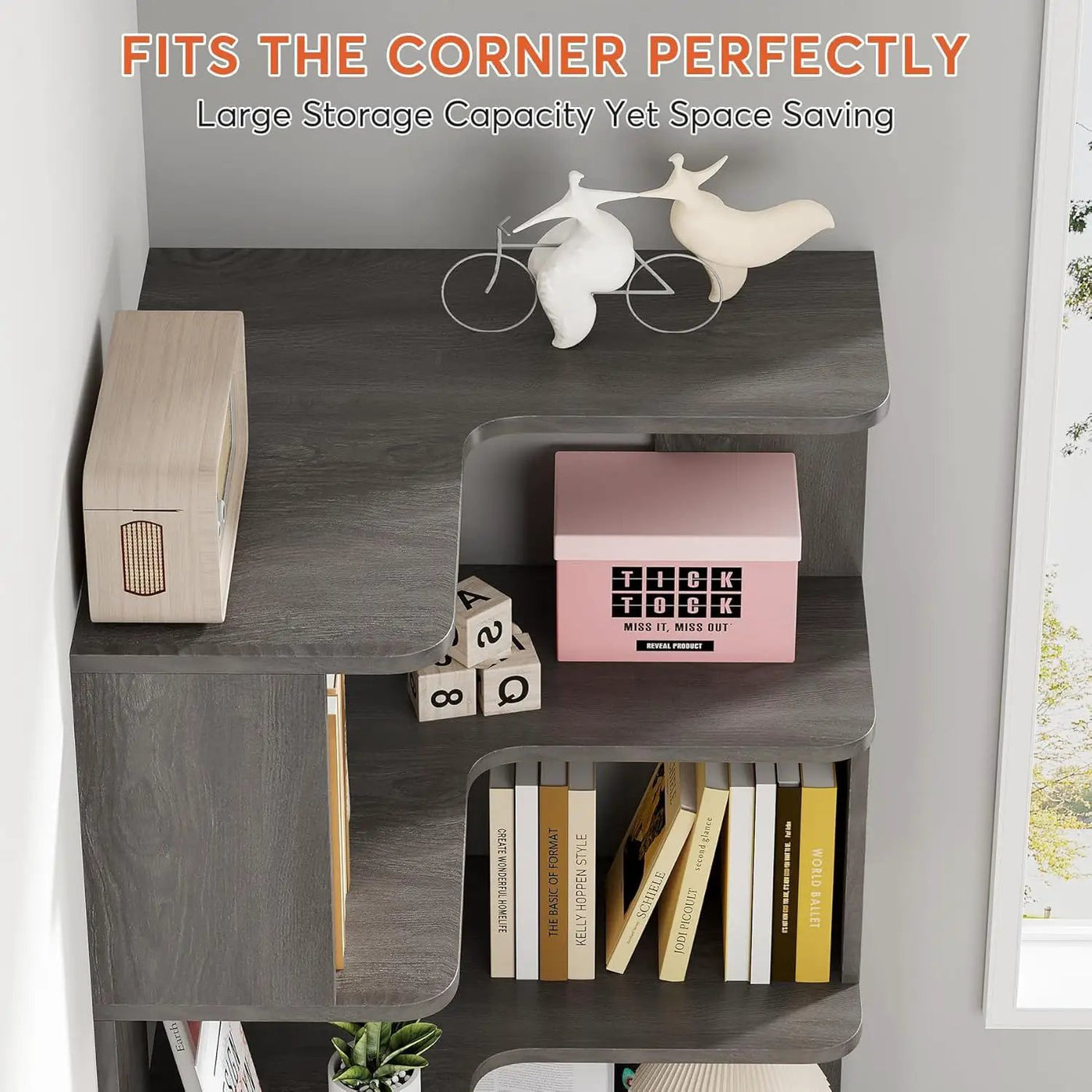 6 Tier Corner Bookshelf, L-Shaped Freestanding Shelf With Anti Drop Panels by HouseOfZazla