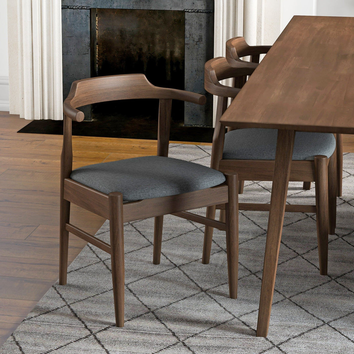 Mid-Century Modern Dining Chair Set of 2 with Solid Wood - Dark Gray, photo 4 of 11