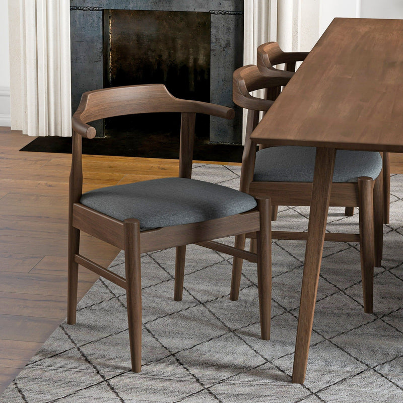 Mid-Century Modern Dining Chair Set of 2 with Solid Wood - Dark Gray, photo 4 of 11