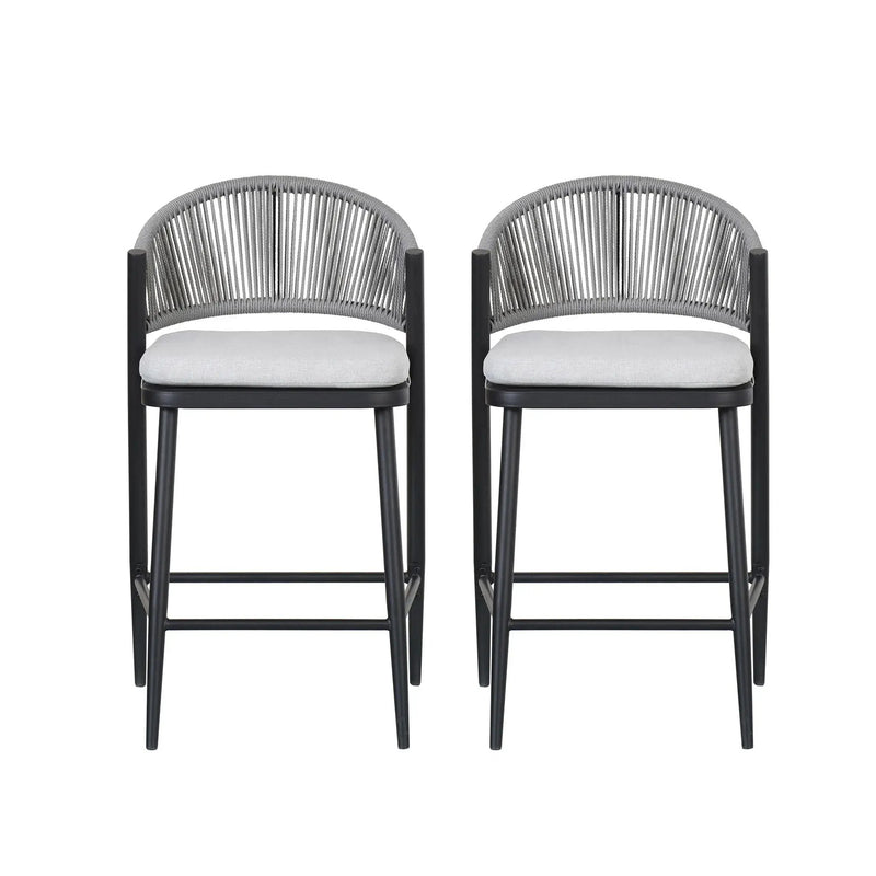 Outdoor 26" Counter Height Metal Frame Counter Stools With Scallop Shaped Backrest & Water Resistant Cushions by HouseOfZazla