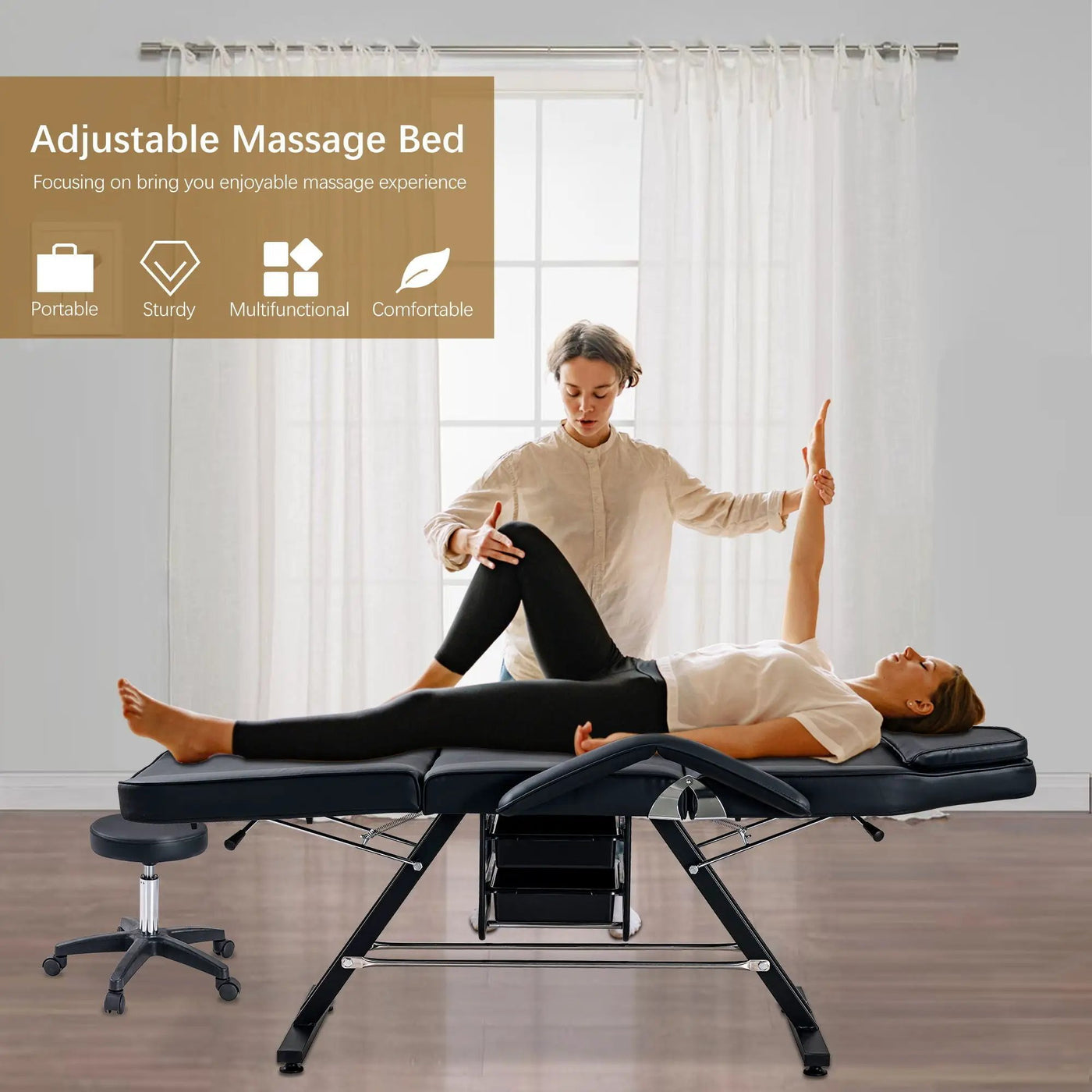 72.8" Massage Salon Tattoo Chair With Two Trays Esthetician Bed With Hydraulic Stool, Multi-Purpose 3-Section Facial Bed Table, Adjustable Beauty Barber Spa Beauty Equipment by HouseOfZazla
