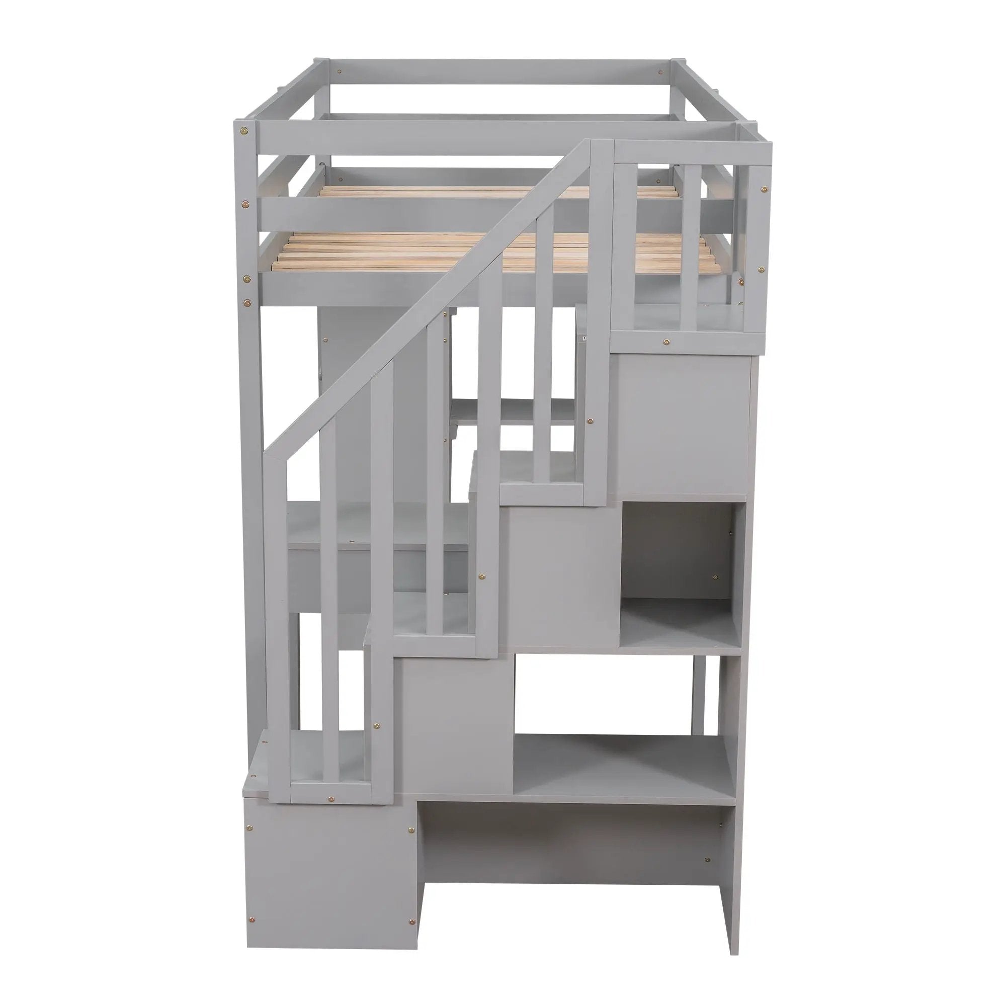 Loft Bed With Storage Drawers, Desk And Stairs With Shelves by HouseOfZazla