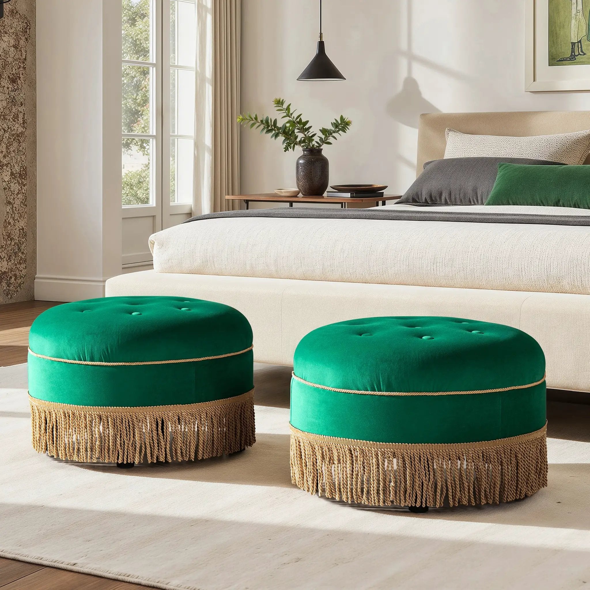 Yolanda 24" Round Upholstered Accent Ottoman, Ultramarine by HouseOfZazla