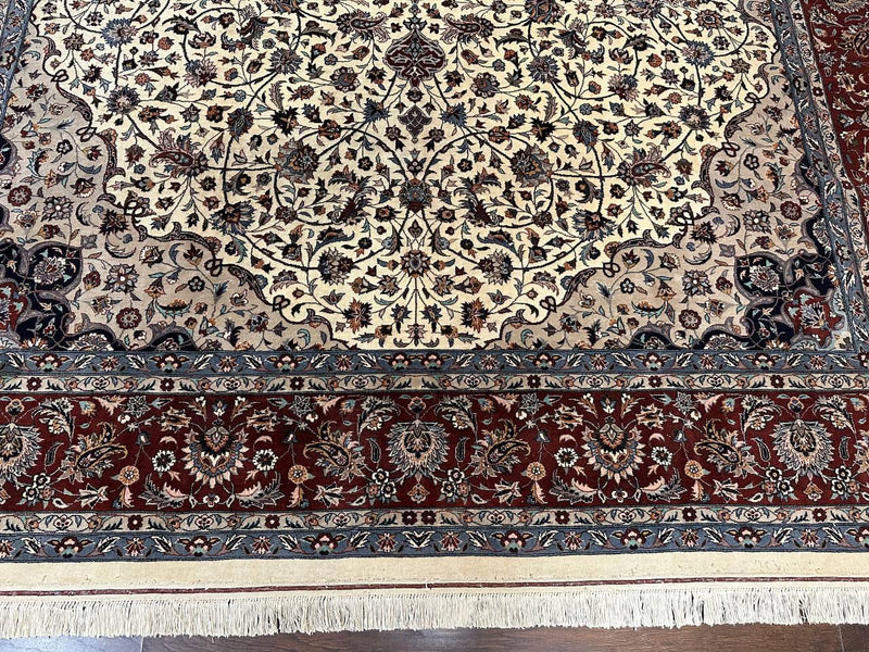 Sino Persian Rug 9x12, Vintage Wool Oriental Carpet, Floral Medallion, Wool Rug, Cream and Maroon by Jewel Rugs