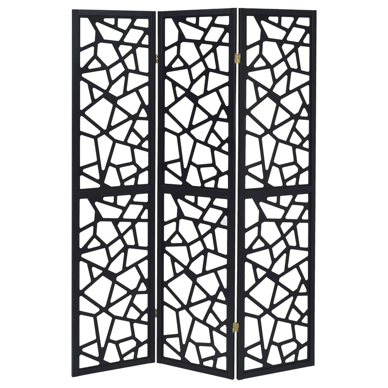 Nailan 3-Panel Room Divider Folding Screen Black Open Mosaic by Unique Piece Furniture