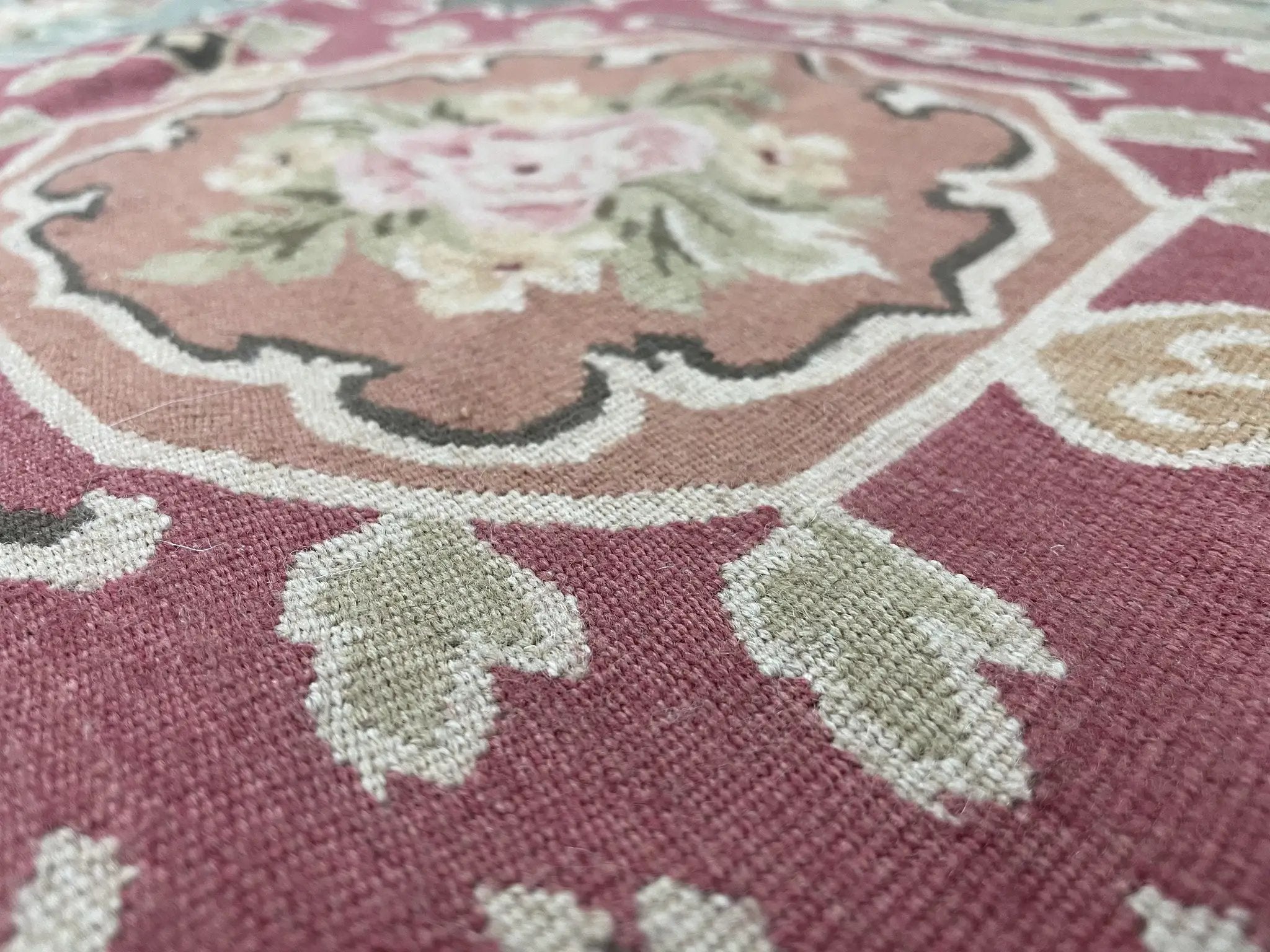 Square Aubusson Rug 9x9, Panel Design, European French English Carpet, Wool by Jewel Rugs