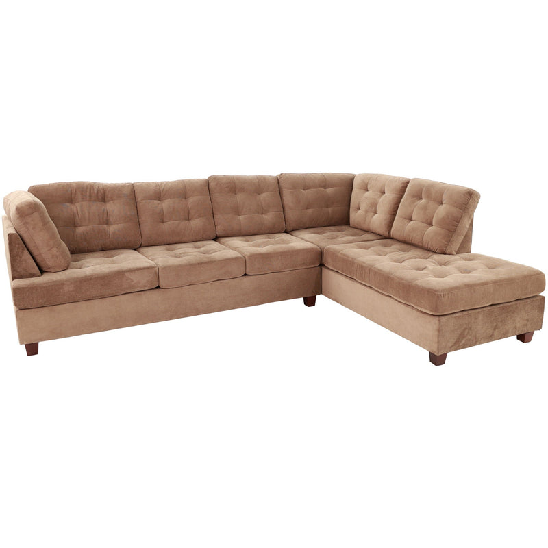 Truffle Waffle Suede Sectional Sofa With Tufted Cushions And Accent Pillows, Reversible Chaise - Neutral by HouseOfZazla