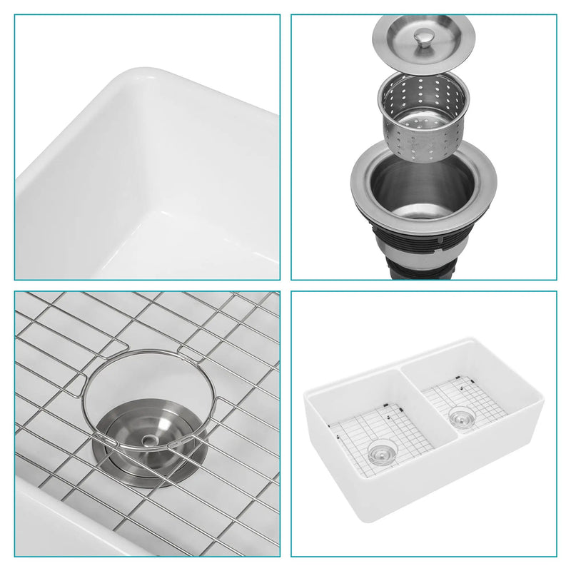 Double Bowl Sink Workstation 33" With Built In Work Surface And Accessories - White by HouseOfZazla