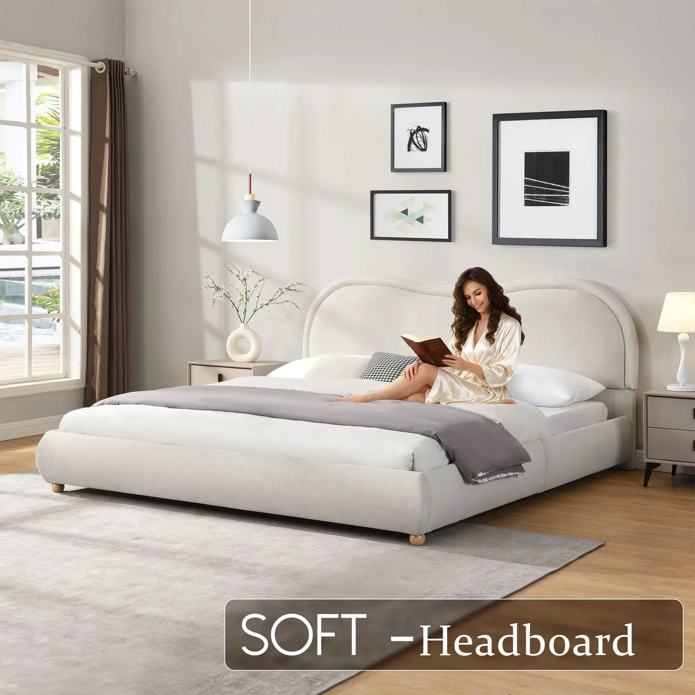 Upholstered Platform Bed Frame With Curved Headboard by HouseOfZazla