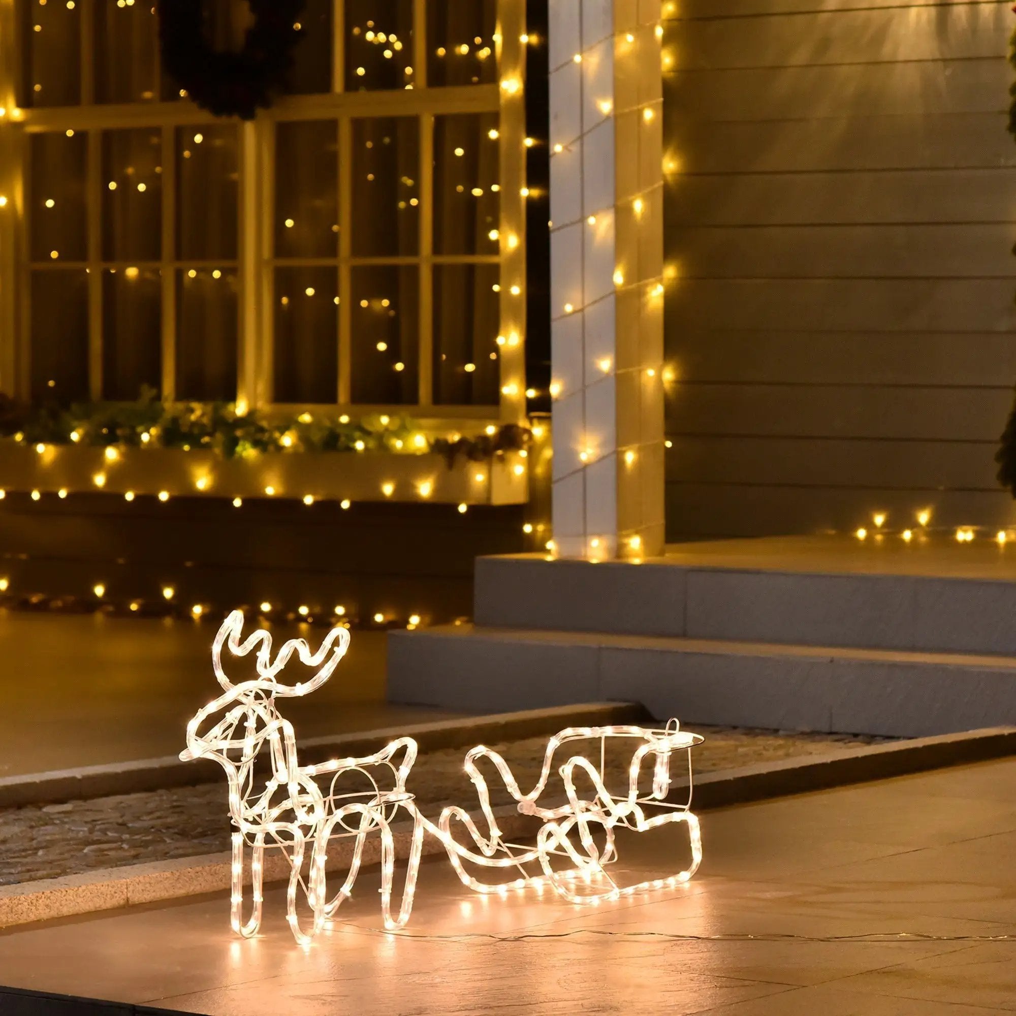 Outsunny 35' LED Reindeer Sleigh Outdoor Christmas Decoration by HouseOfZazla