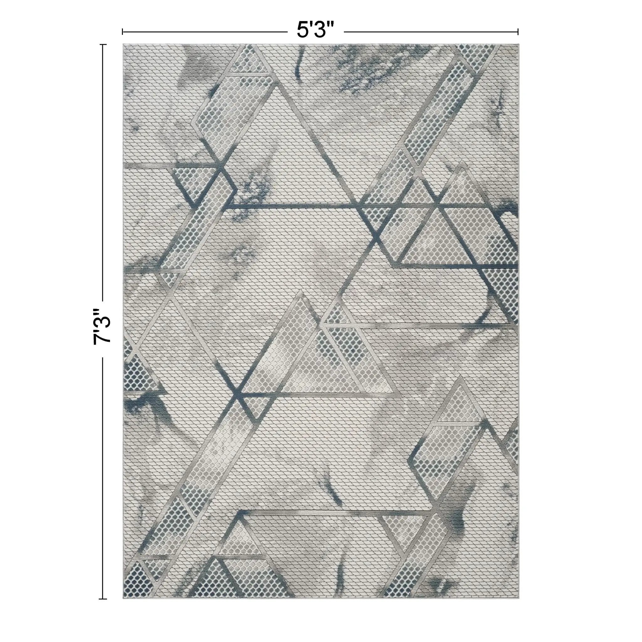 Geometrix - 5'3" X 7'3" Area Rug & Geometric, 3D Effect - Ivory / Gray by Unique Piece Furniture