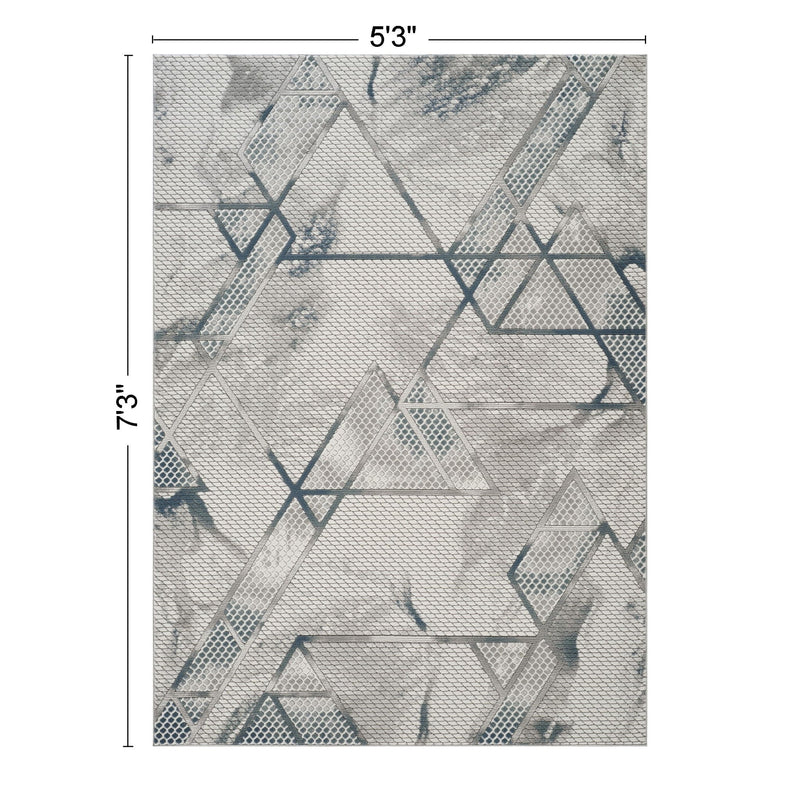 Geometric 3D Effect Area Rug with Contemporary Design - Ivory / Gray, photo 2 of 6