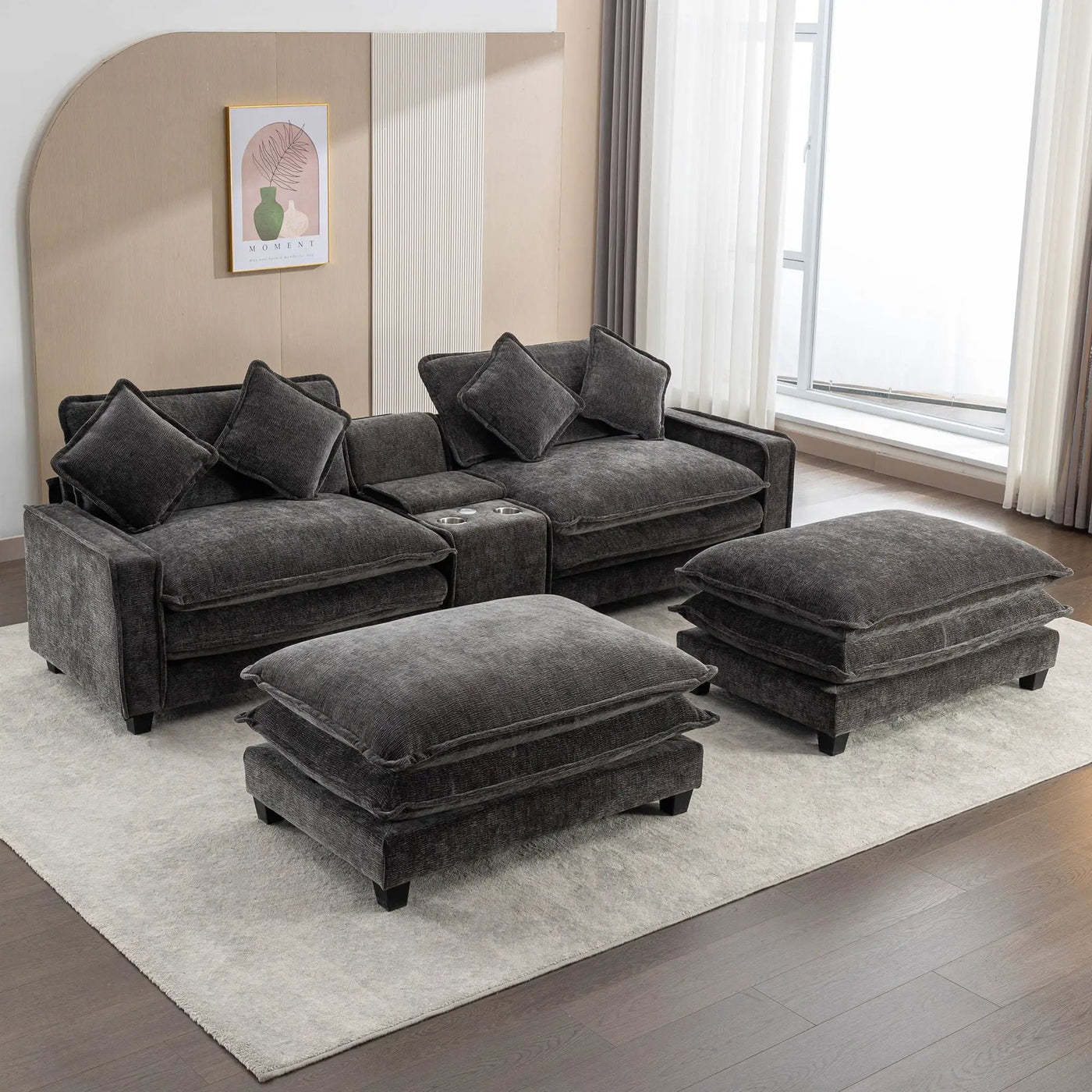 Modern Sectional Sofa With Removable Ottomans, USB Ports by HouseOfZazla