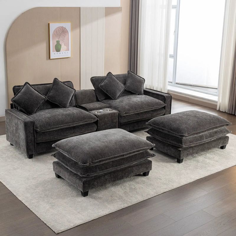 Modern Sectional Sofa With Removable Ottomans, USB Ports by HouseOfZazla