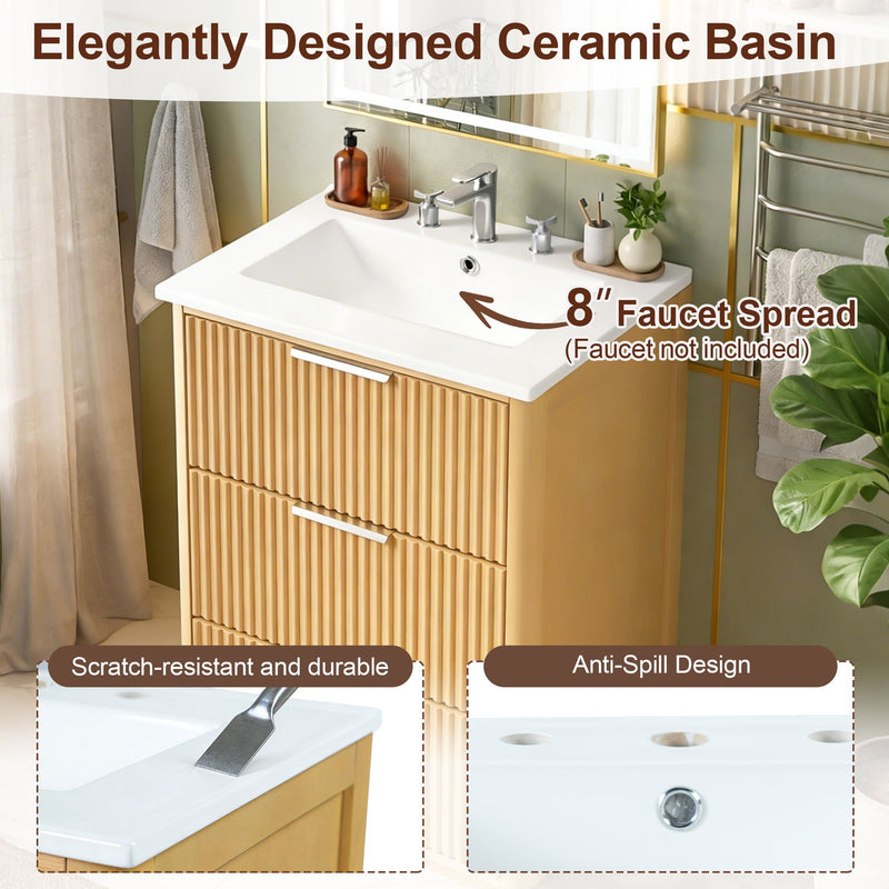 Bathroom Vanity With Sink, Open Shelf & Closed Storage - Natural Wood by HouseOfZazla
