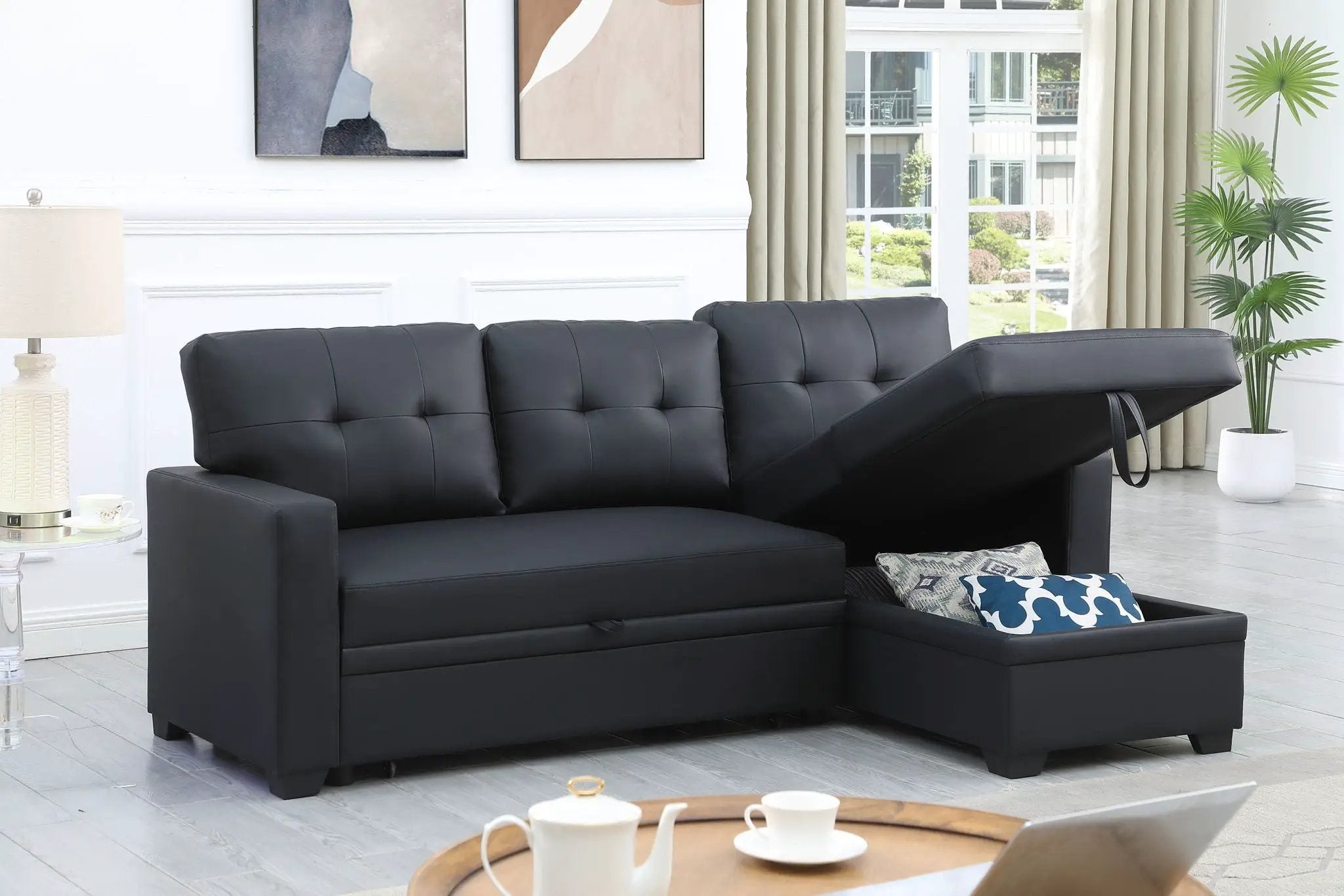 Upholstered Pull Out Sectional Sofa With Chaise by HouseOfZazla