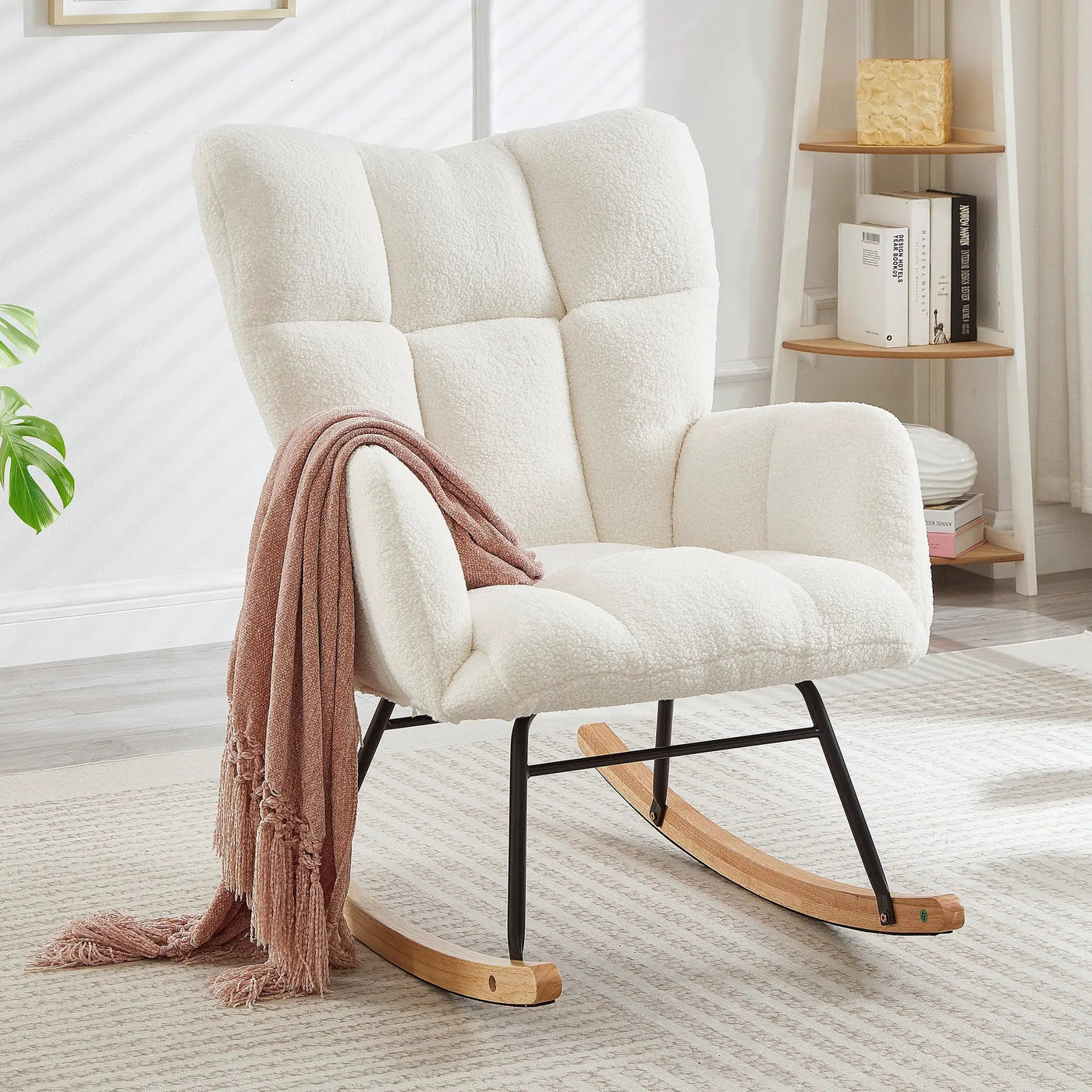 Glider Chair for Living Room Tufted Upholstered Teddy Fabric Rocking Chair by HouseOfZazla