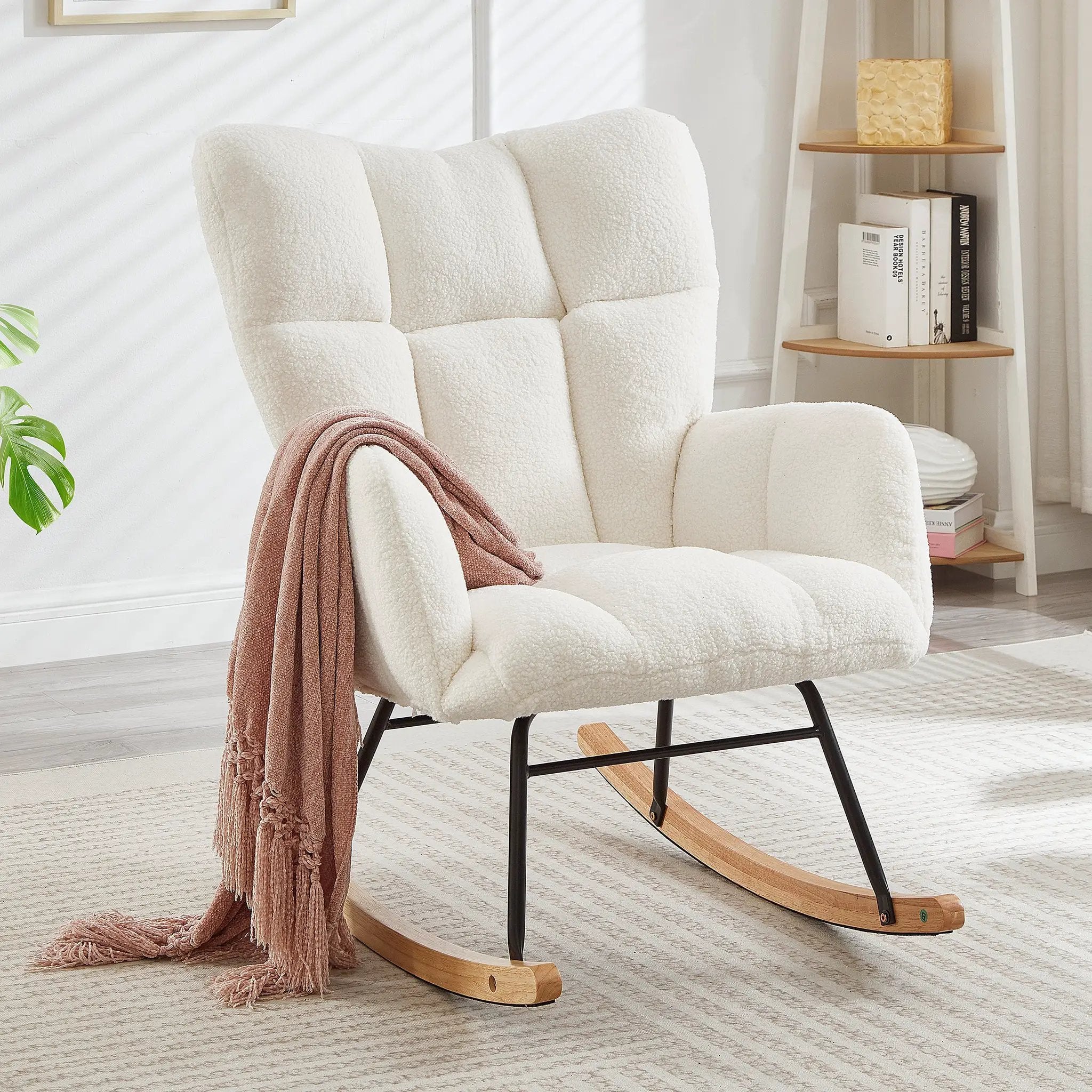 Glider Chair for Living Room Tufted Upholstered Teddy Fabric Rocking Chair by HouseOfZazla