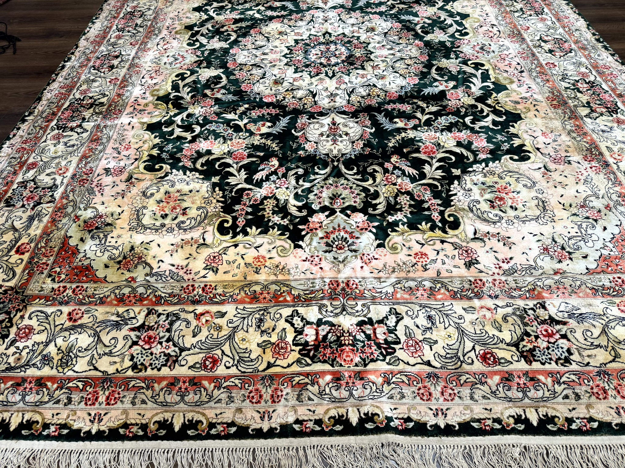 Silk Indian Kashmiri Rug 9x12, Vintage Hand Knotted Carpet by Jewel Rugs