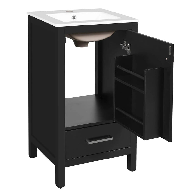 Bathroom Vanity With Ceramic Sink, Soft Close Drawers, Door Organizer, Divider Drawer, Adjustable Foot Pads by HouseOfZazla