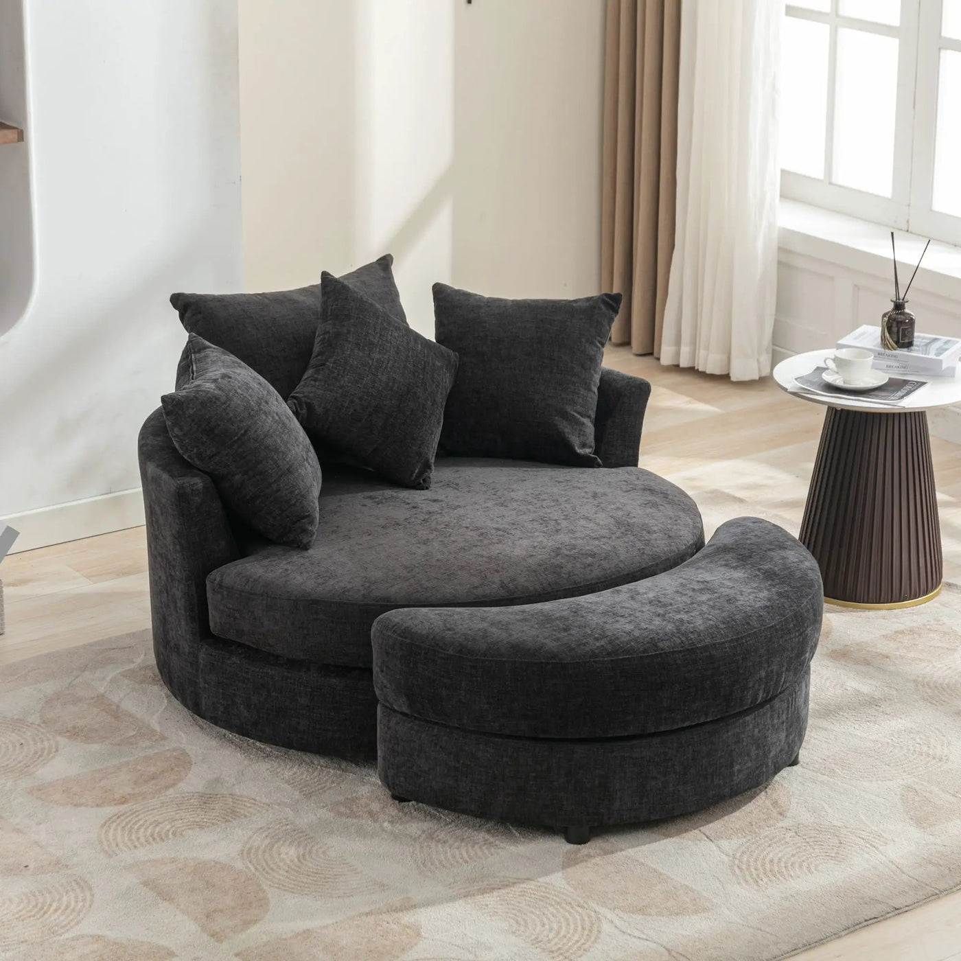 360° Swivel Accent Barrel Chair With Storage Ottoman & 4 Pillows, Modern Leisure Chair Round Accent For Living Room by Unique Piece Furniture