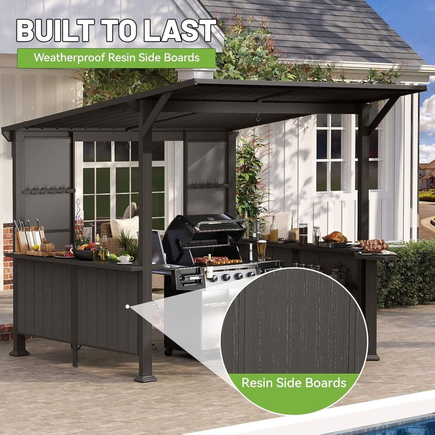 [09X10FT] Alora Premium Outdoor Hardtop Grill Gazebo With Shelves (SAK90431) by SAKSBY WHOLESALE