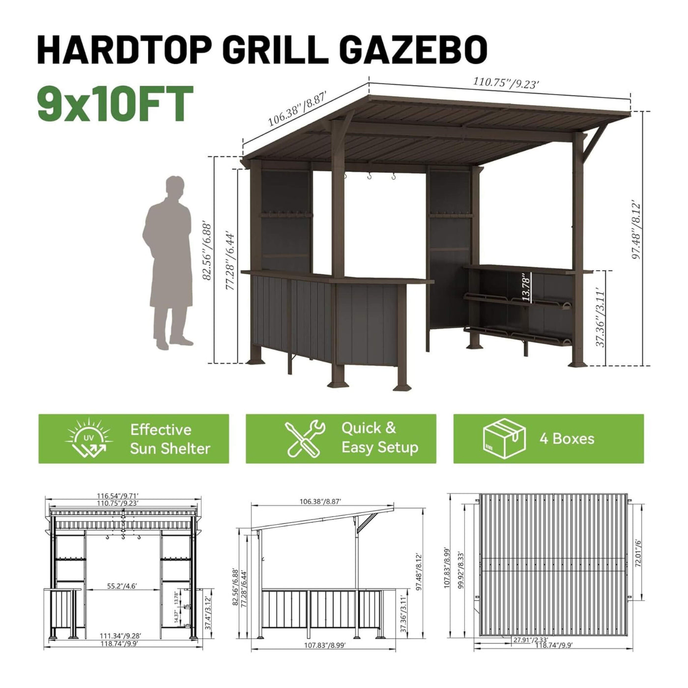 [09X10FT] Alora Premium Outdoor Hardtop Grill Gazebo With Shelves (SAK90431) by SAKSBY WHOLESALE