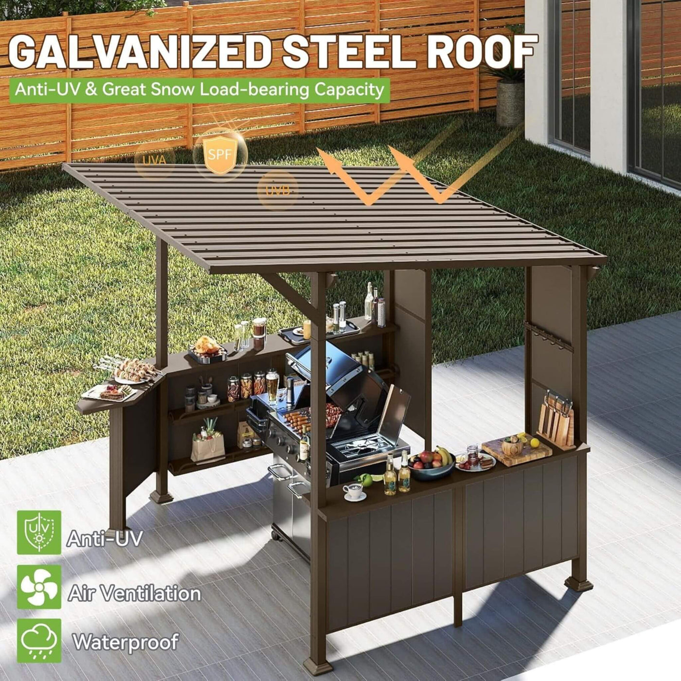 [09X10FT] Alora Premium Outdoor Hardtop Grill Gazebo With Shelves (SAK90431) by SAKSBY WHOLESALE