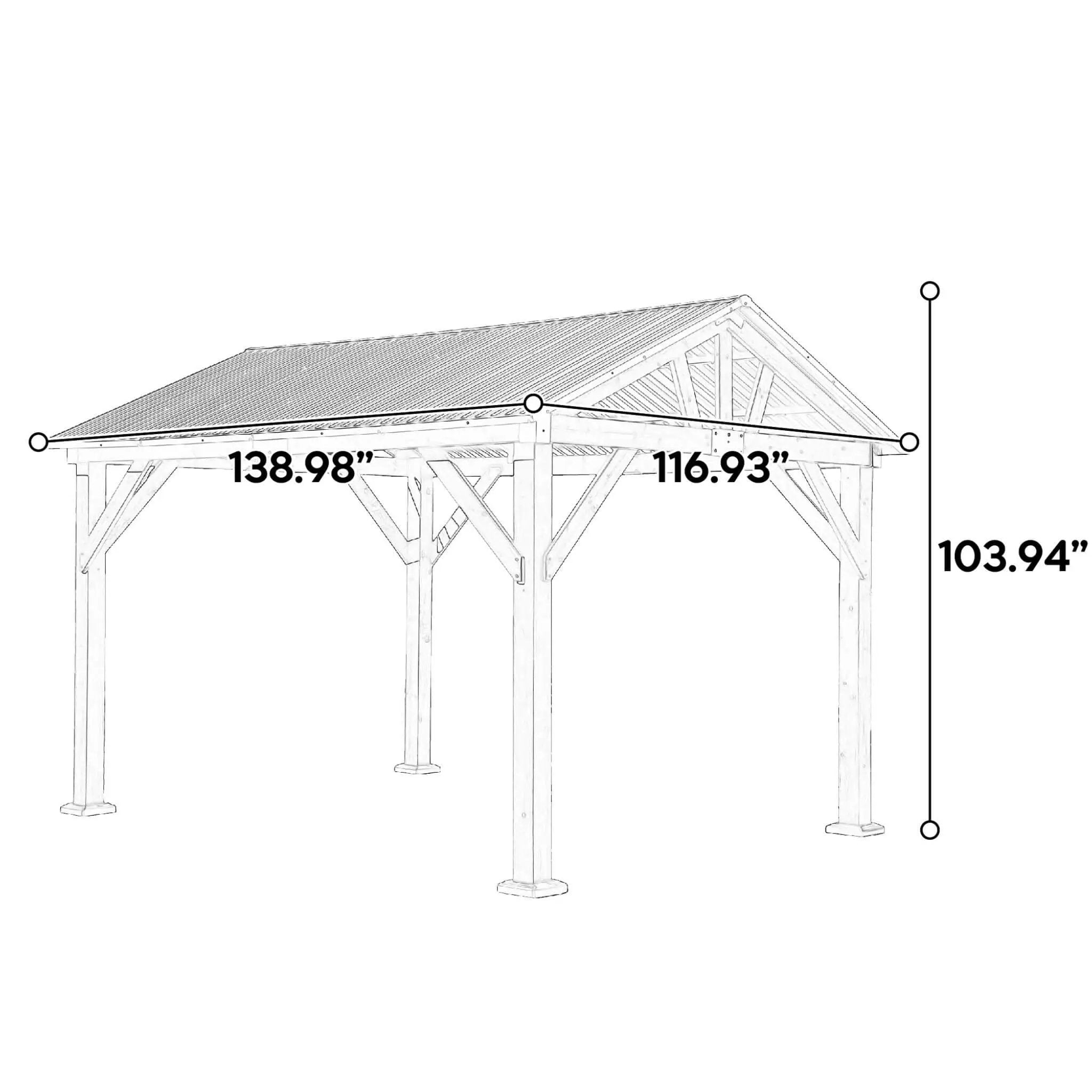 [09X11FT] Alora Heavy-Duty All-Weather Hardtop Wooden Carport Gazebo With Galvanized Steel Roof (SAK39187) by SAKSBY WHOLESALE