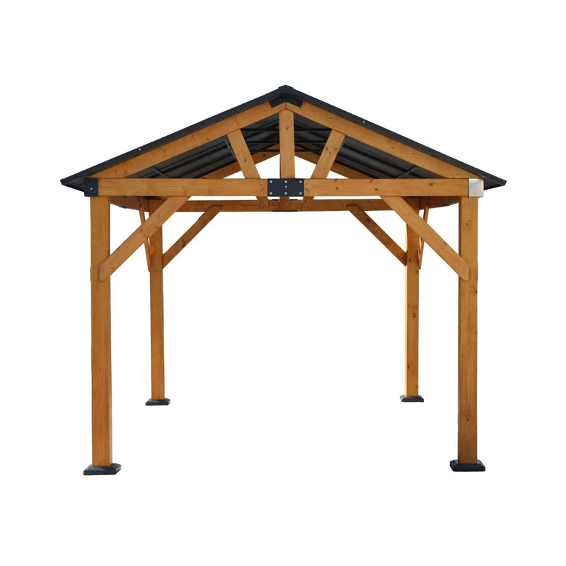 [09X11FT] Alora Heavy-Duty All-Weather Hardtop Wooden Carport Gazebo With Galvanized Steel Roof (SAK39187) by SAKSBY WHOLESALE