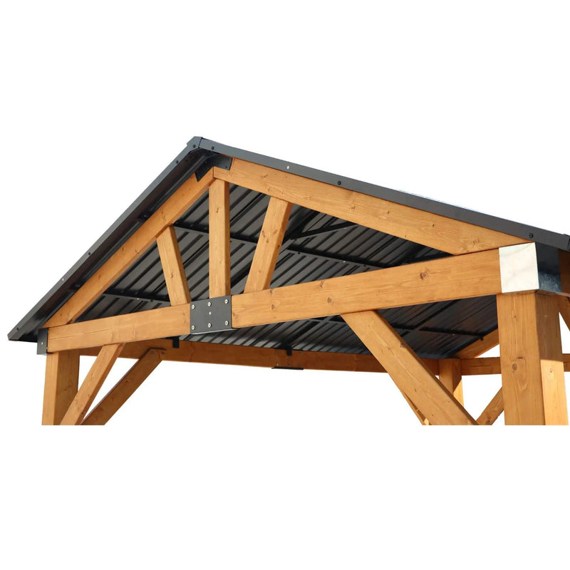 [09X11FT] Alora Heavy-Duty All-Weather Hardtop Wooden Carport Gazebo With Galvanized Steel Roof (SAK39187) by SAKSBY WHOLESALE