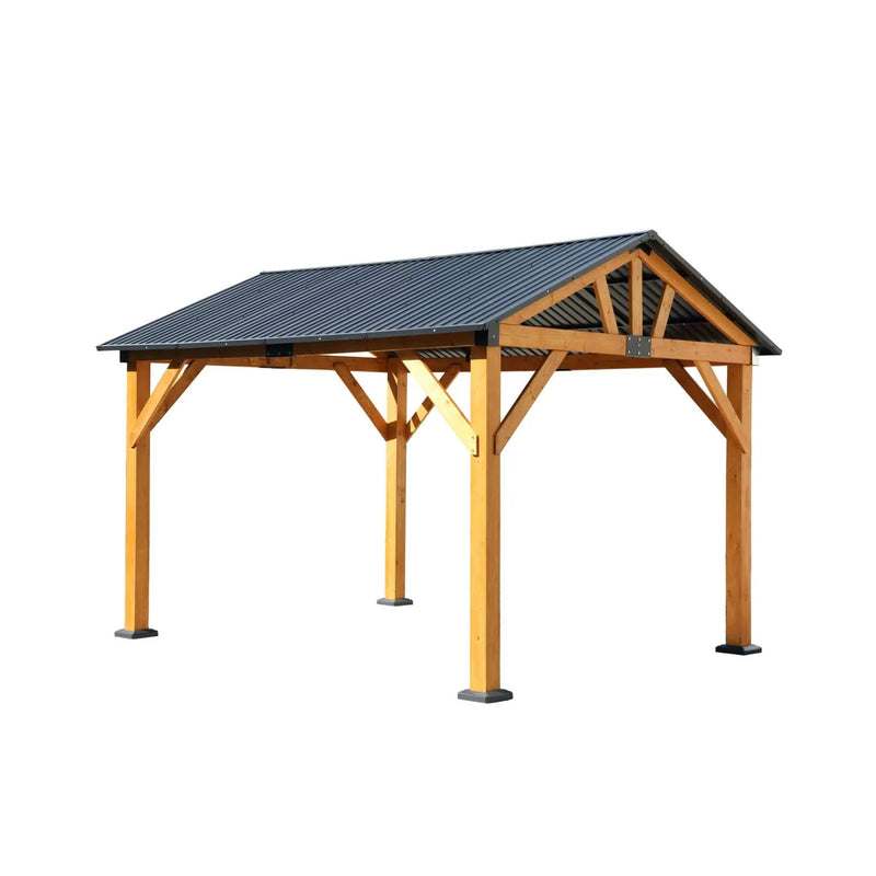 [09X11FT] Alora Heavy-Duty All-Weather Hardtop Wooden Carport Gazebo With Galvanized Steel Roof (SAK39187) by SAKSBY WHOLESALE