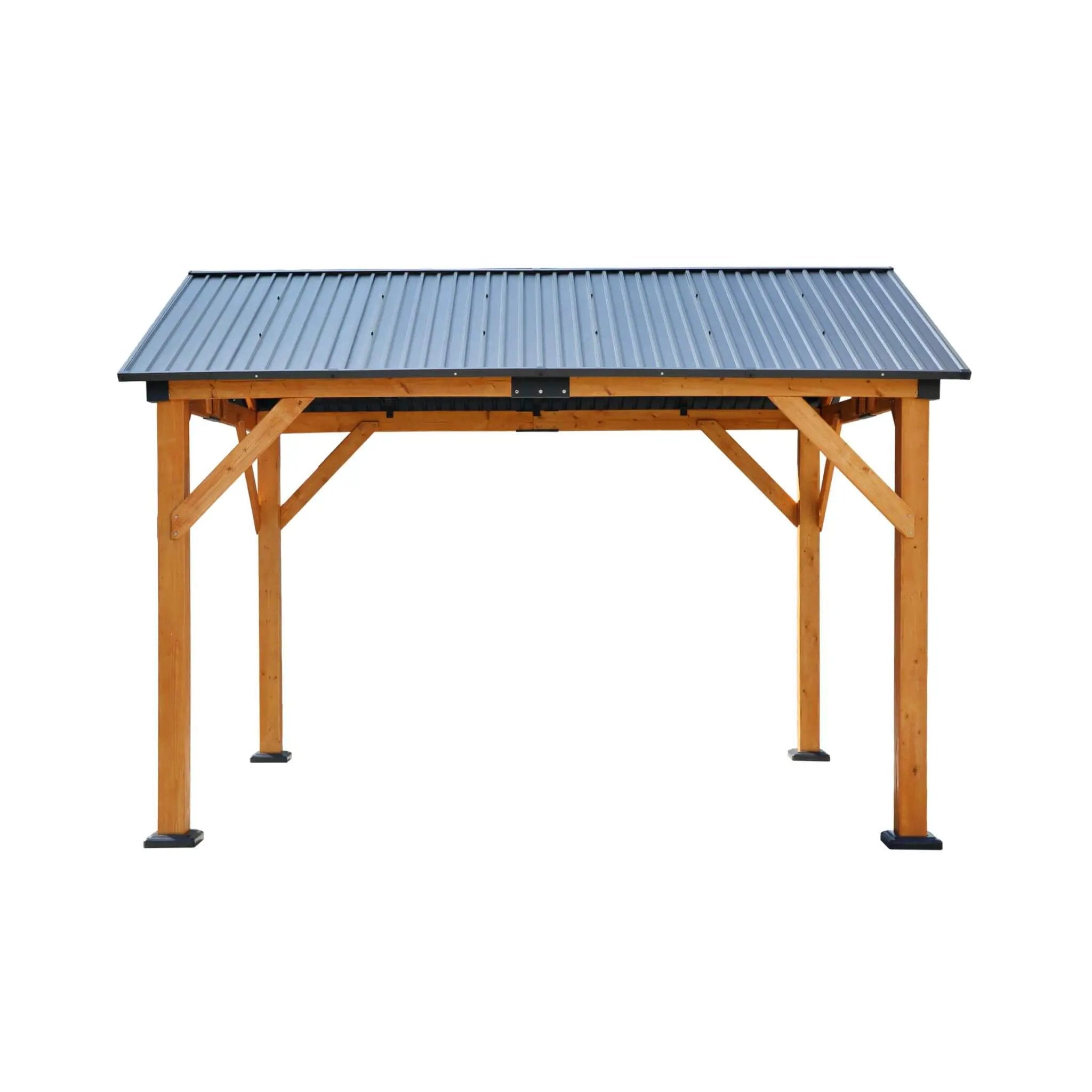 [09X11FT] Alora Heavy-Duty All-Weather Hardtop Wooden Carport Gazebo With Galvanized Steel Roof (SAK39187) by SAKSBY WHOLESALE