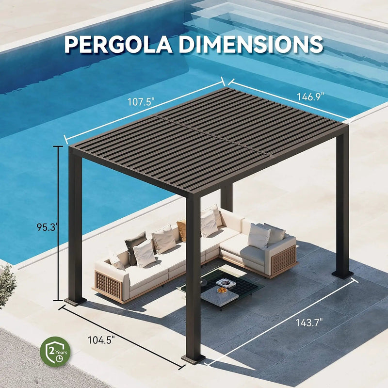 [09X12FT] Alora Premium Outdoor Electric Motorized Louvered Pergola With Built-In LED Lights & Fan (SAK53841) by SAKSBY WHOLESALE