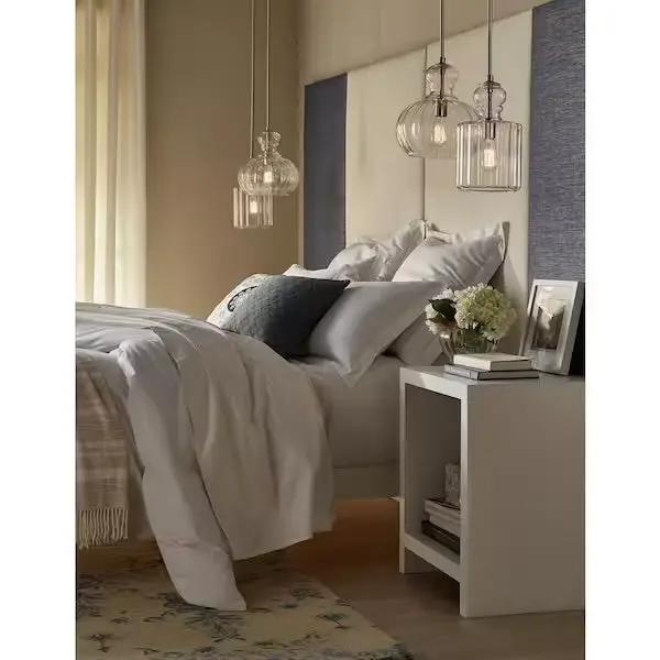 Open Box KICHLER Riviera 13 in. 1-Light Brushed Nickel Transitional Shaded Kitchen Pendant Hanging Light with Clear Ribbed Glass by Selzalot