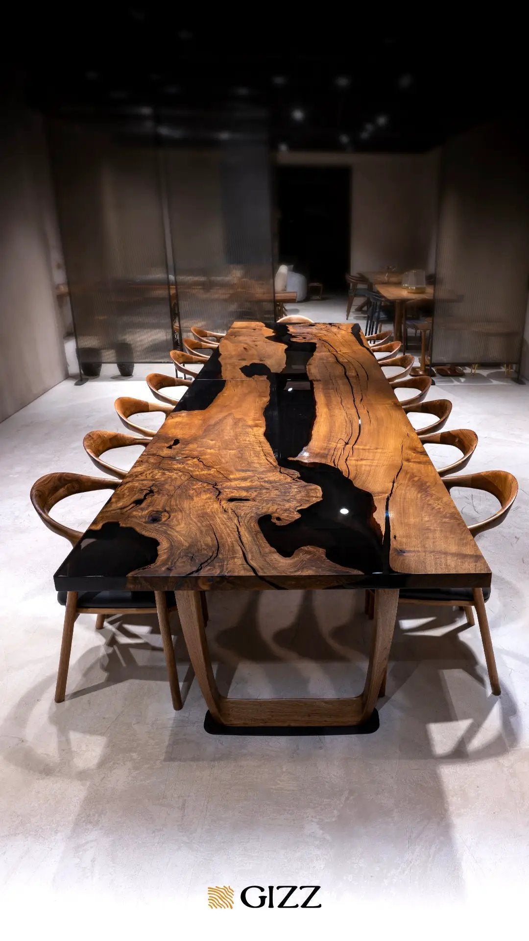 Epoxy Resin River Dining Table Featured Walnut Wood Leg by Gizz