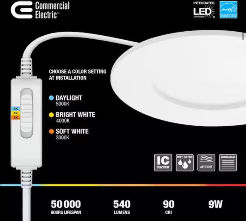 Commercial Electric Pro Value Series LED 4 in Round Adj Color Temp Canless Recessed Light for Kitchen Bath Living rooms, Wht 4-Pk by Selzalot