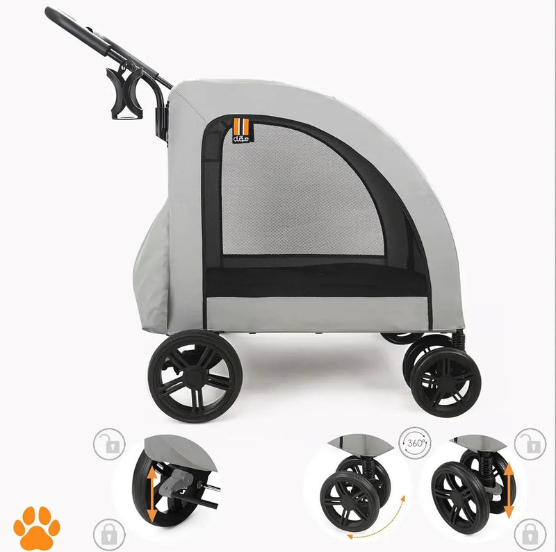 XXL Wide Pet Stroller Chester - Large Dog Buggy, pet Buggy, Spacious, Travel pet Pushchair, pet pram, Folding, incl. raincover, cupholder, La by Selzalot