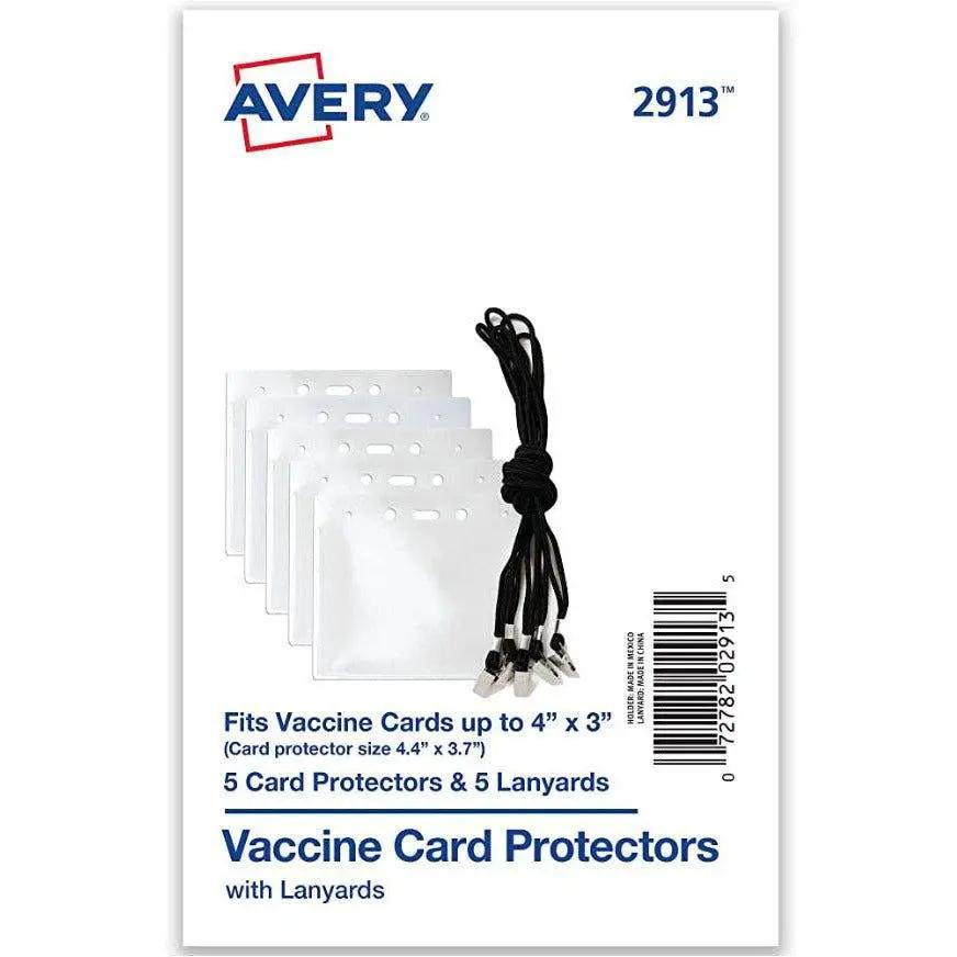 Avery CDC Vaccine Card Holders and Lanyards, 4" x 3", Landscape, 5 Prepunched ID Card Holders and Lanyards (02913)e by Selzalot