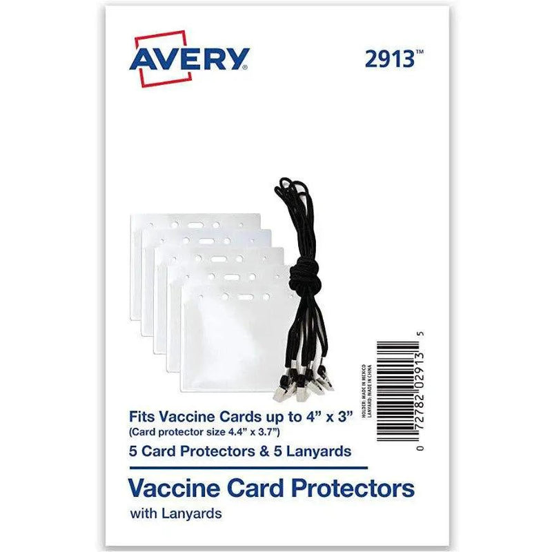 Avery CDC Vaccine Card Holders and Lanyards, 4" x 3", Landscape, 5 Prepunched ID Card Holders and Lanyards (02913)e by Selzalot