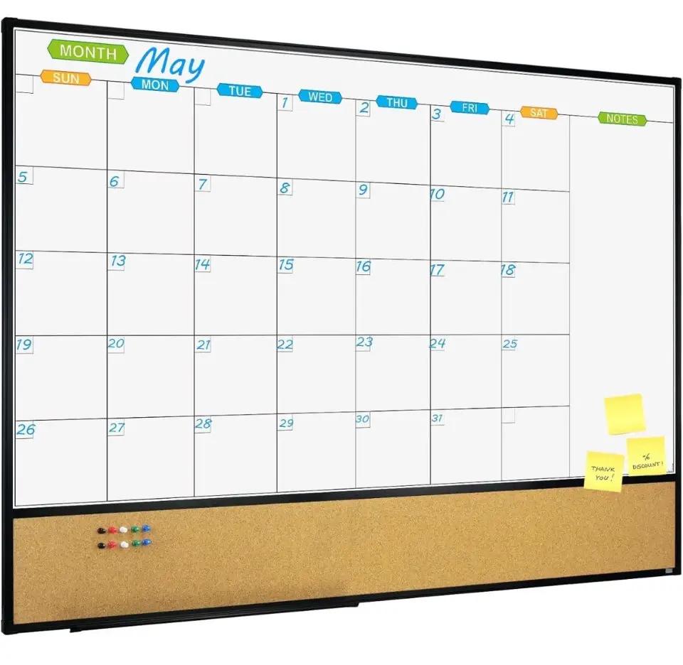 JILoffice Magnetic Calendar Whiteboard & Bulletin Corkboard Combination, Combo Board 48 × 36 Inch, Black Aluminum Frame Wall Mounted Board for Office Home and School with 10 Push Pins by Selzalot