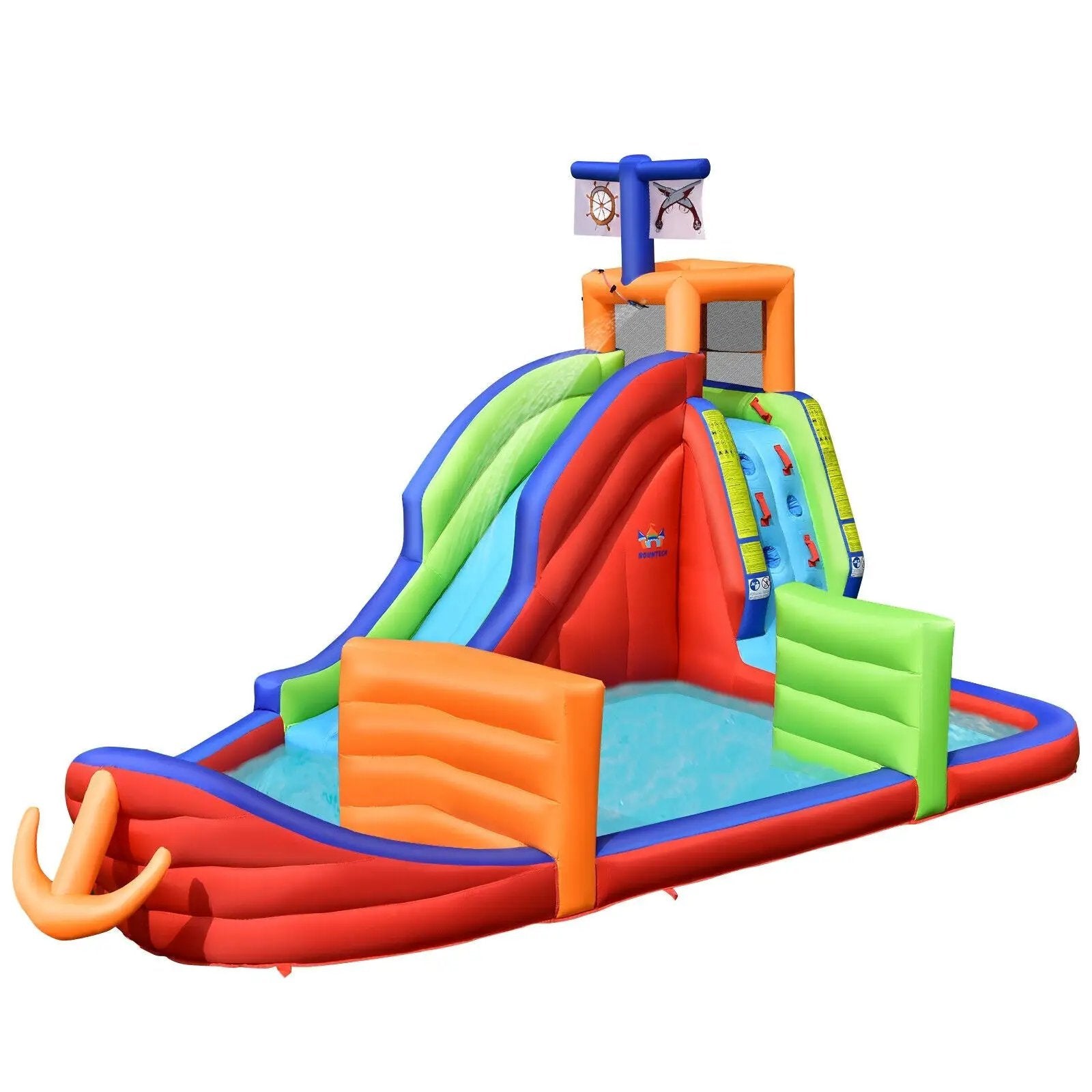 6-in-1 Kids Pirate Ship Water Slide Inflatable Bounce House with Water Guns Without Blower by DirectDeals