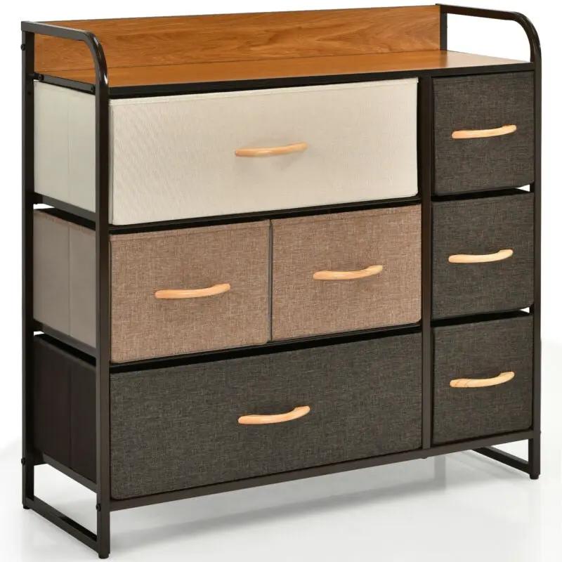 7 Drawer Tower Steel Frame and Wooden Top Dresser Storage Chest for Bedroom by DirectDeals