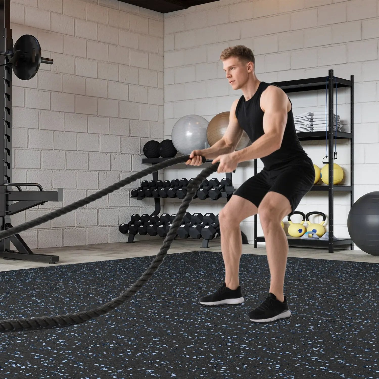 Interlocking Rubber Exercise Mat Set 48 Sq Ft with Borders by DirectDeals